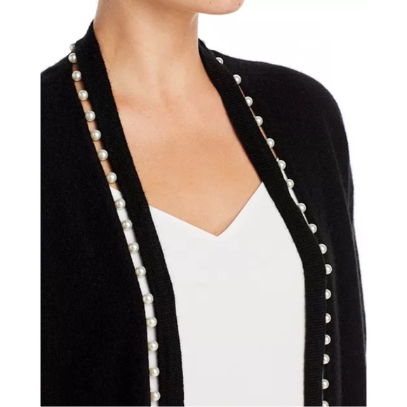C By Bloomingdale's Black Pearl Embellished Open Front Cashmere Cardigan Small - Picture 5 of 14